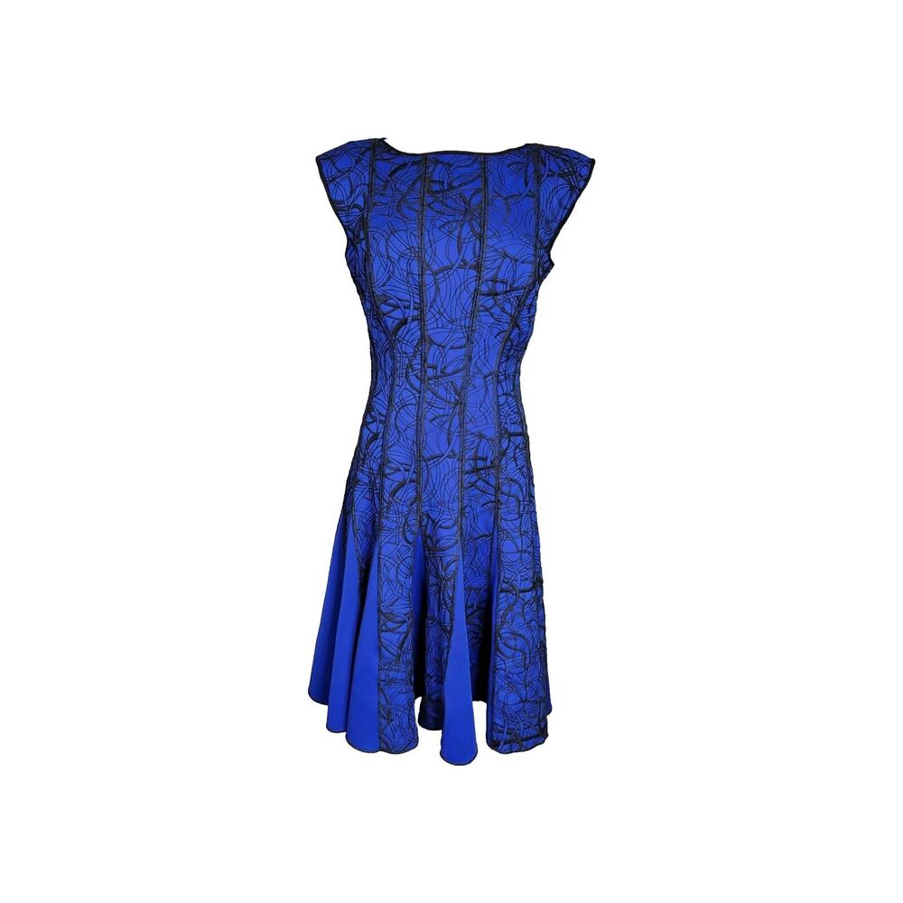 Tadashi Shoji Blue Mini Dress with Black Lace Overlay